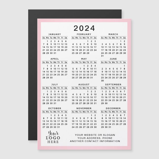2024 Business Logo Calendar Fridge Magnetic Card (Front/Back)