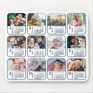 2024 Calendar 12 Family Photo Collage US Holidays Mouse Pad