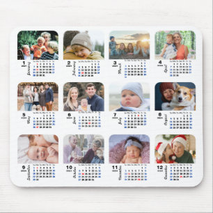 2024 Calendar 12 Family Photo Collage US Holidays Mouse Pad