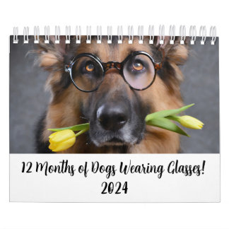 2024 Calendar 12 Months of Dogs Wearing Glasses
