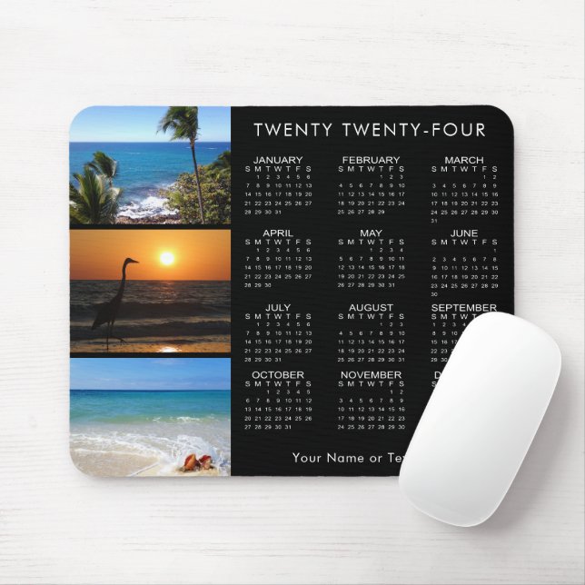 2024 Calendar 3 Photo Personalized Black Mouse Pad (With Mouse)