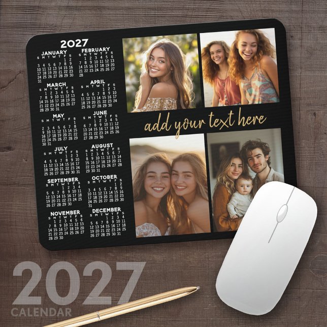 2024 Calendar - 4 photo collage modern script text Mouse Pad (2027 Calendar Mousepad)