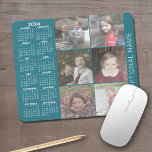 2024 Calendar - 6 photo collage - blue Mouse Pad<br><div class="desc">A 2024 calendar with a place for 6 photos. You can add a name,  monogram or other custom text. The calendar is uncluttered and easy to read. You can change the background colour if you click on the customize link and go to the advanced design area.</div>