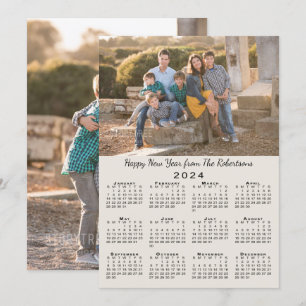 2024 Calendar Beige 2 Custom Photos Happy New Year Holiday Card