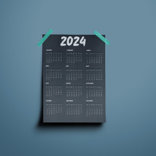 2024 Calendar Black And White Simple  Program