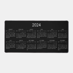 2024 Calendar Black Colour Background Desk Mat