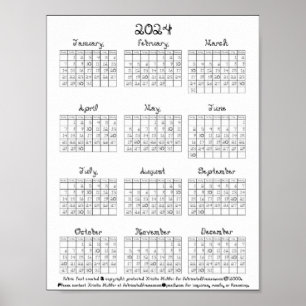 2024 Calendar Black Fabric Font Download Printable Poster