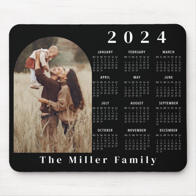 2024 Calendar boho modern 1 photo black minimalist Mouse Pad (Front)