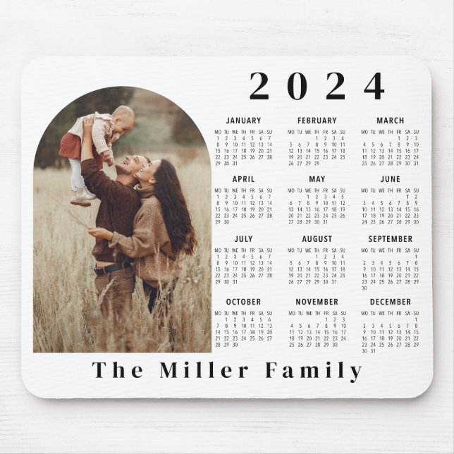 2024 Calendar boho modern 1 photo black white Mouse Pad (Front)