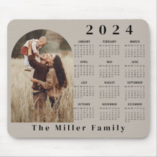 2024 Calendar boho modern 1 photo elegant beige Mouse Pad
