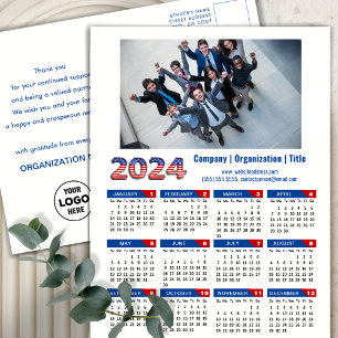 2024 Calendar Business Logo US Patriotic Blue Red Holiday Postcard