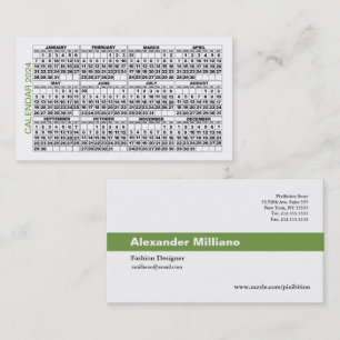 2024 Calendar Classic Business Card Green Stripe