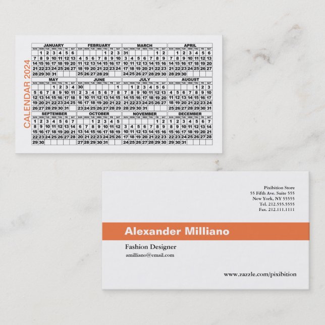2024 Calendar Classic Business Card Orange Stripe (Front/Back)