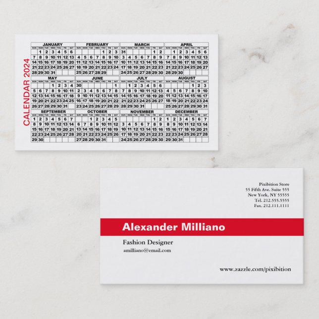 2024 Calendar Classic Business Card Red Stripe (Front/Back)