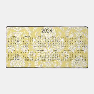 2024 Calendar Damask Flax Simple Full Colour Desk Mat