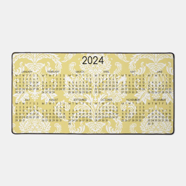 2024 Calendar Damask Flax Simple Full Colour Desk Mat (Front)