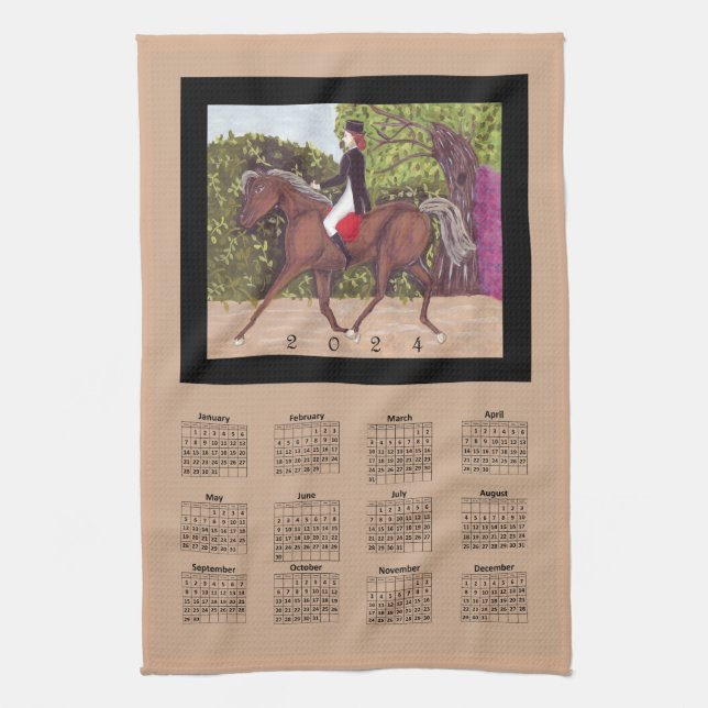 2024 Calendar Dressage Horse Equine Riding Sports Kitchen Towel (Vertical)
