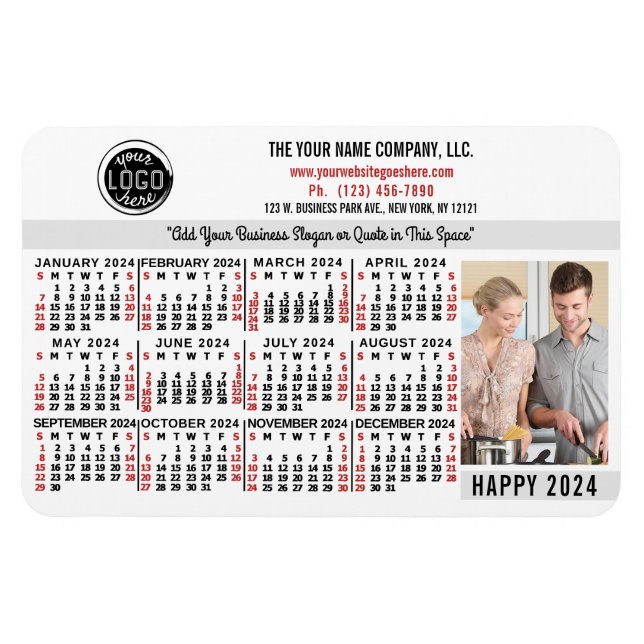 2024 Calendar Easy Custom Business Logo Name Photo Magnet (Horizontal)