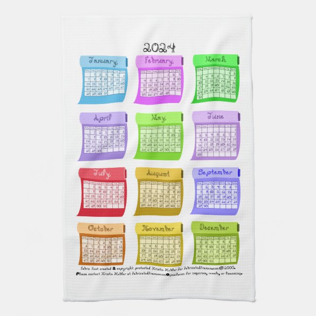 2024 Calendar Fabric Bolts Fabric Font Kitchen Towel (Vertical)