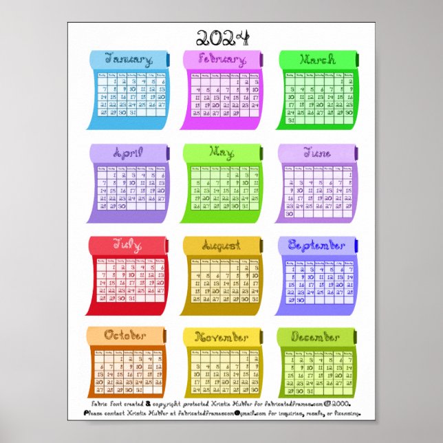 2024 Calendar Fabric Bolts Fabric Font Poster (Front)