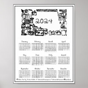 2024 Calendar Fabric Font Fabricated Frames Print 