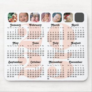 2024 Calendar Family 7 Photo Collage Pink Simple Mouse Pad