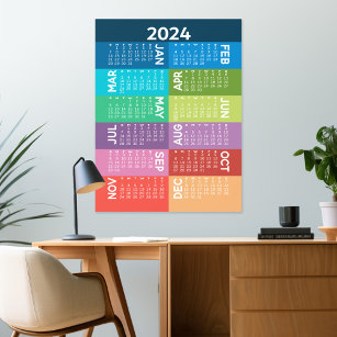2024 Calendar - full year - funky colourful months Wall Decal