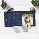 2024 Calendar Full Year Modern Photo Desk Mat<br><div class="desc">2024 Calendar Full Year Minimalist Classic Style Desk Mat Mouse Pad featuring your name and favourite family photo! This version is in chic navy blue,  but the colours can easily be customized! Please contact us at cedarandstring@gmail.com if you need assistance with the design or matching products.</div>