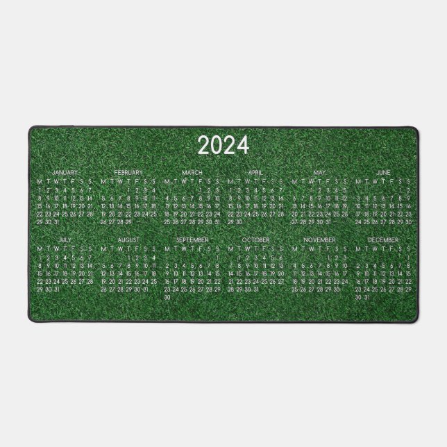 2024 Calendar Green Grass Lawn Background Photo Desk Mat (Front)
