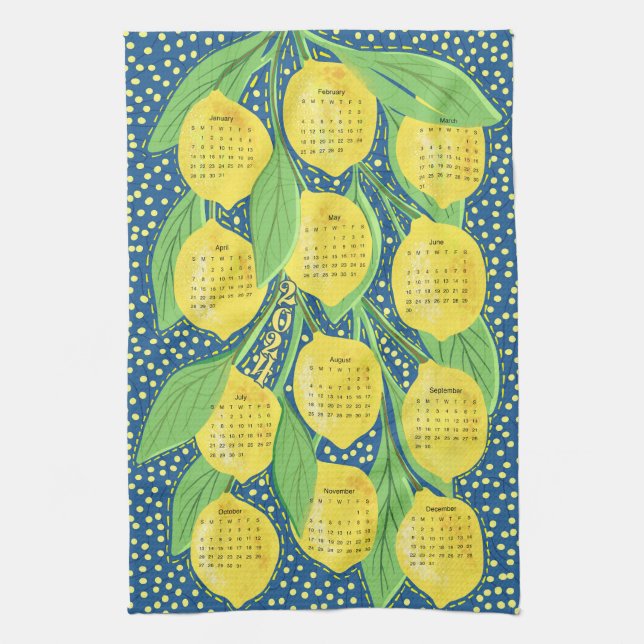 2024 Calendar Lemon Vines Kitchen Towel (Vertical)
