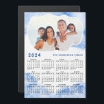 2024 Calendar Magnet Family Photo Name Blue White<br><div class="desc">Create a personalized 2024 magnetic calendar with photo and blue marble design. Templates make it easy to type your Family name and upload personal picture to have your photo in the same cloud shape form. This Sunday through Saturday 2024 calendar is a useful gift idea for Thanksgiving, Christmas, New Year,...</div>