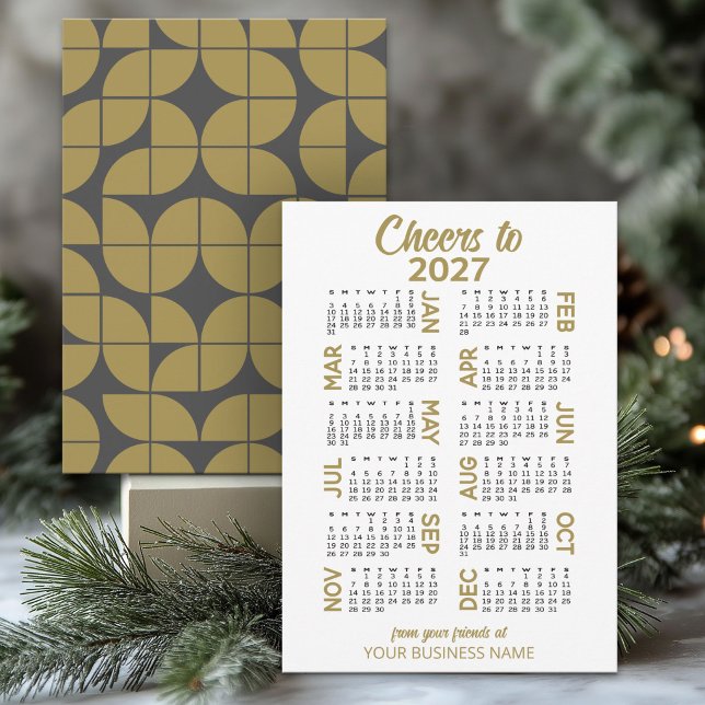 2024 Calendar MCM Gold Gray Business Name Holiday Card (Office Business Holiday Card with a 2027 Calendar)