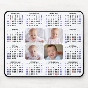 2024 Calendar Modern Black 4 Family Photo Simple Mouse Pad