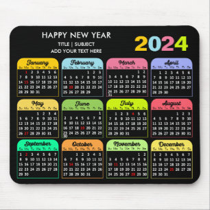 2024 Calendar Modern Black Custom Text Colorful Mouse Pad