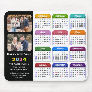 2024 Calendar Modern Black Family 2 Photo Colourfu Mouse Pad