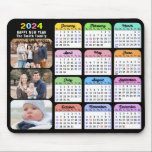 2024 Calendar Modern Black Family Photo Colourful  Mouse Pad<br><div class="desc">2024 Calendar on Modern Black 3 Family Photo Collage Mouse Pad featuring 2024 Colourful Calendar with US Federal Holidays. All the texts are pre-arranged for you to personalize easily and quickly with your own details.</div>