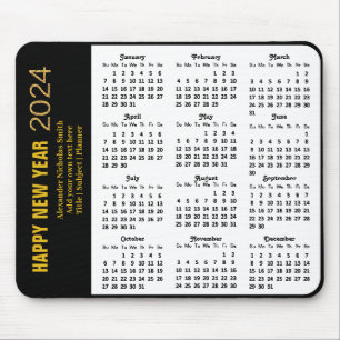2024 Calendar Modern Gold Script Black Minimalist Mouse Pad