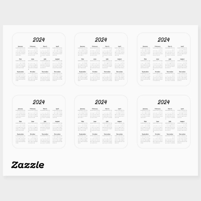2024 Calendar Monthly Year Square Sticker (Sheet)