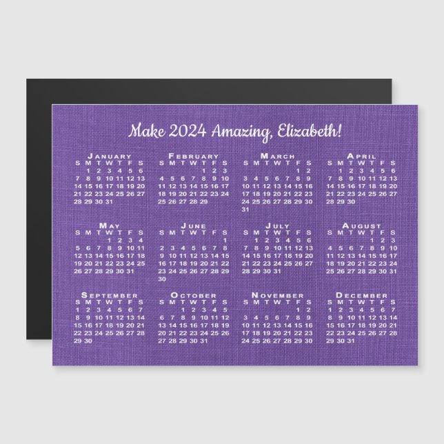 2024 Calendar Motivation Custom Name Purple Magnet (Front/Back)