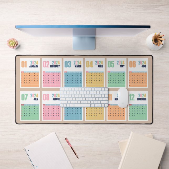 2024 Calendar Pastel Coloured Unique Desk Mat (Office 1)