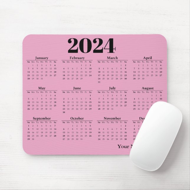 2024 calendar pink background  mouse pad (With Mouse)