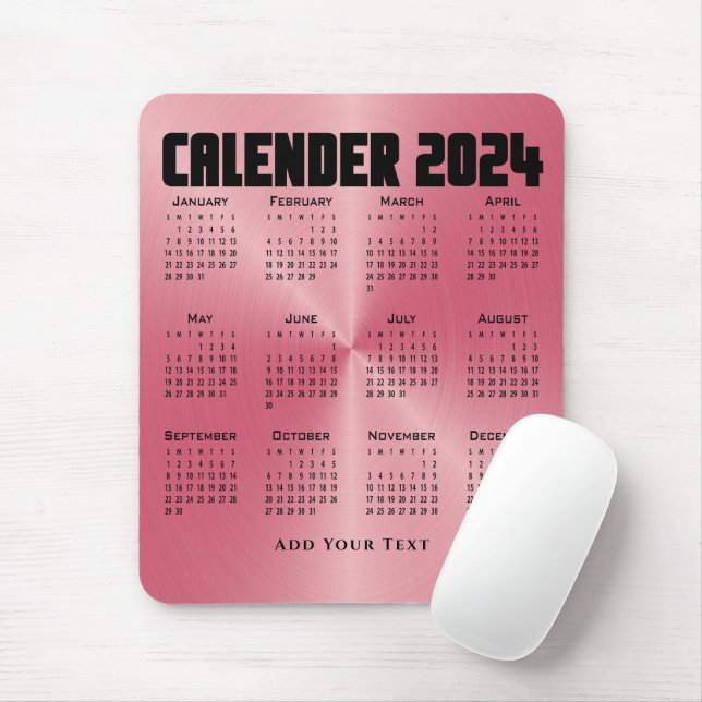 2024 Calendar - Pink Mouse Pad (With Mouse)