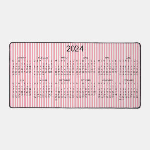 2024 Calendar Pink White Stripes Rose Colour Desk Mat