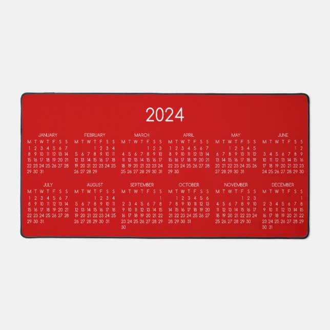 2024 Calendar Red Colour Background Desk Mat (Front)