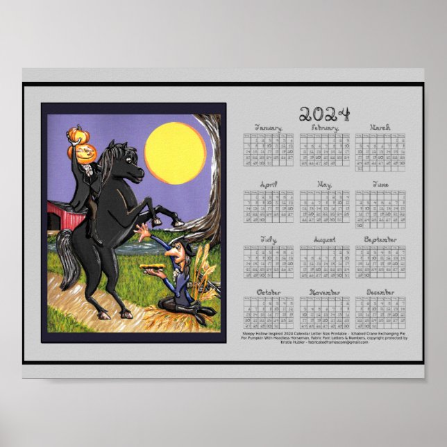 2024 Calendar Sleepy Hollow Fabric Font Print (Front)