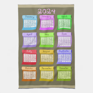 2024 Calendar Textile Bolts Fabric Font Characters Kitchen Towel