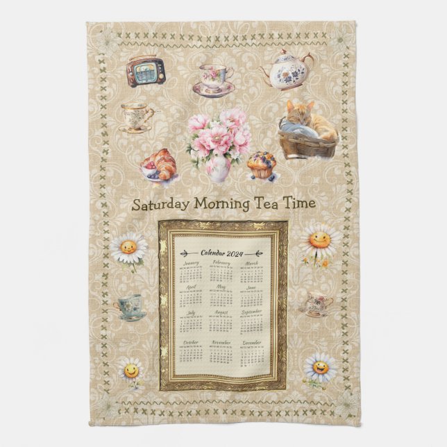 2024 Calendar Towel Saturday Morning Tea Time (Vertical)