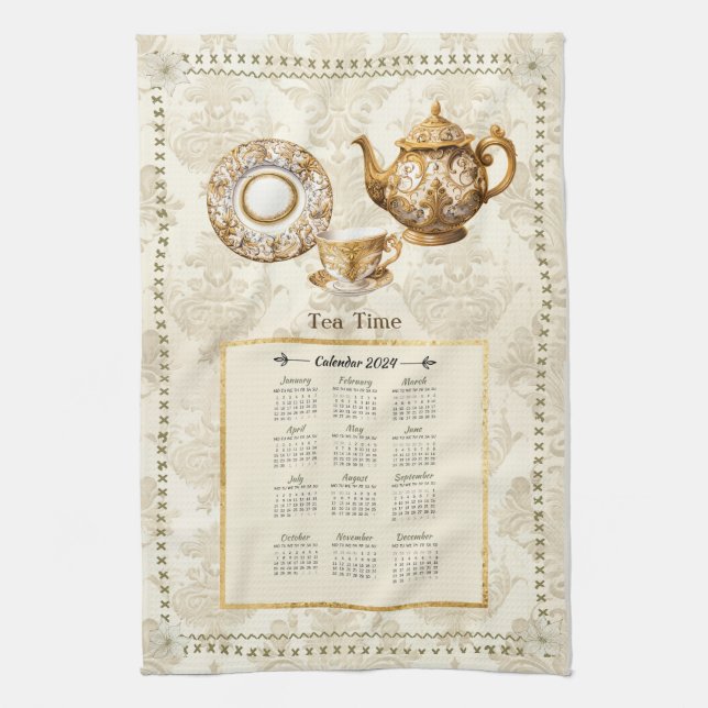 2024 Calendar Towel Tea Time or Custom Message (Vertical)