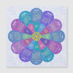 2024 Calendar Unique Boho Purple Flower Magnet