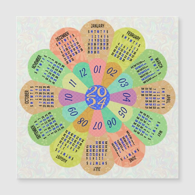 2024 Calendar Unique Boho Retro Flower Magnet (Front)